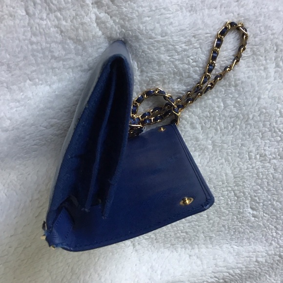 Prada Navy Leather Clutch with Gold Chain - Picture 6 of 10